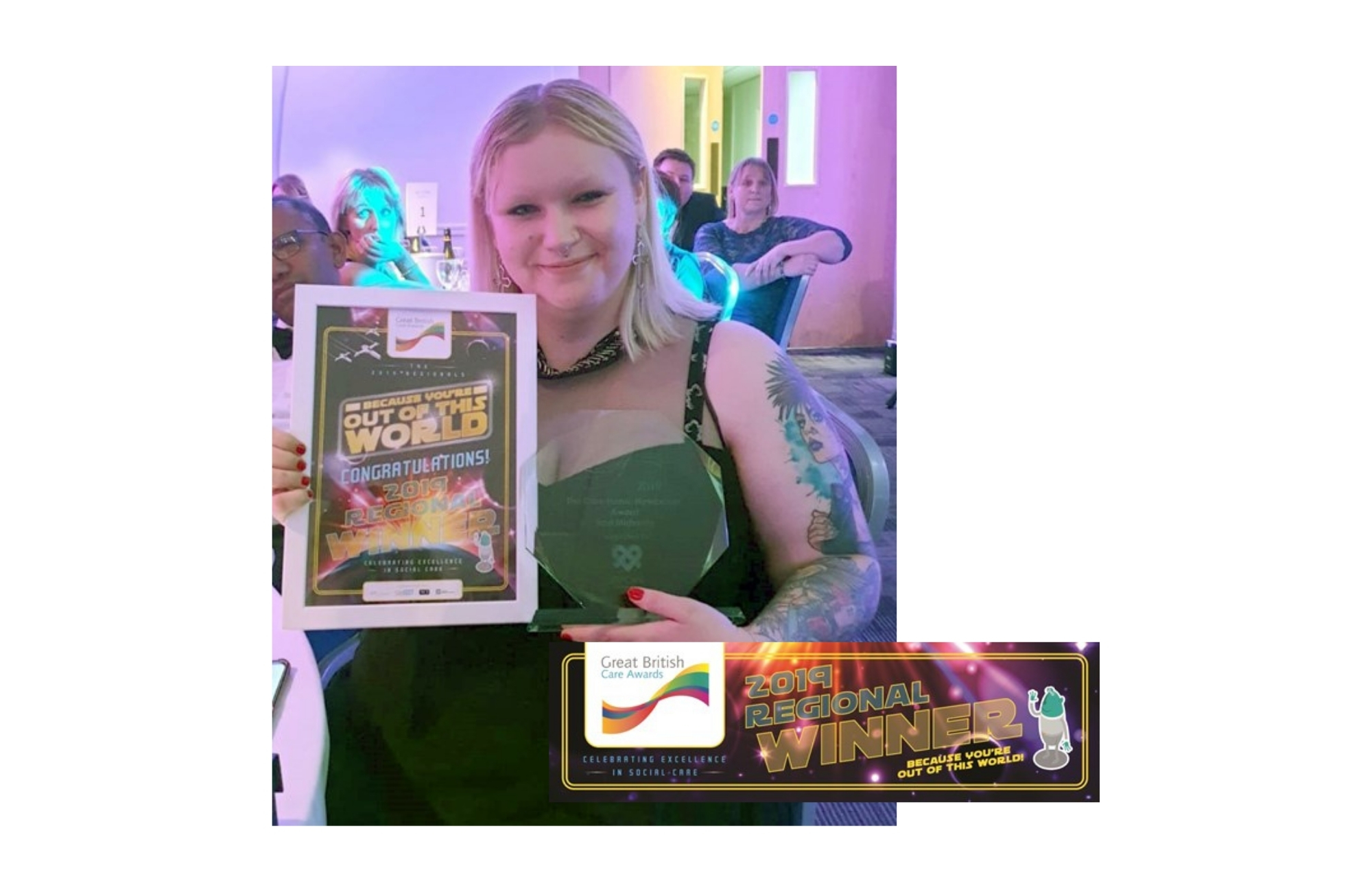 Linden wins New Comer Award and Moorlands wins Good Nurse Award at East Midlands Great British Care Award 2019!